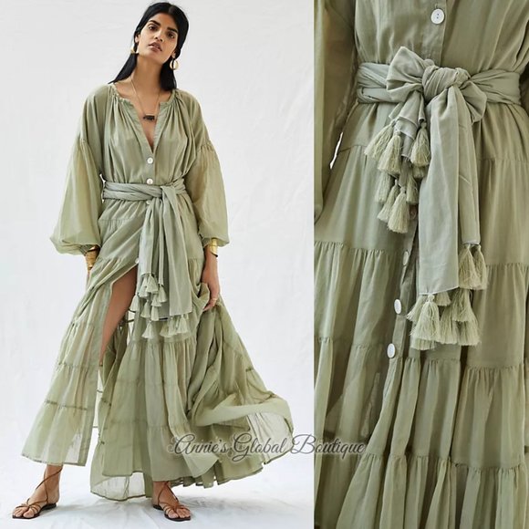 RARE NWT ANTHROPOLOGIE Erika Peña Ruffled Maxi Dress. One-Size - Picture 3 of 16